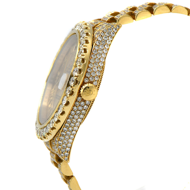 18k Yellow Gold Rolex Presidential Day-Date II 218238 with Gold Roman Numeral Dial, Diamond Bezel, Case & Bracelet