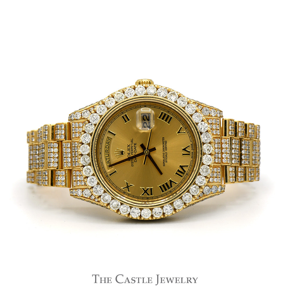 18k Yellow Gold Rolex Presidential Day-Date II 218238 with Gold Roman Numeral Dial, Diamond Bezel, Case & Bracelet