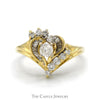 Heart Shaped Round and Baguette Cut Diamond Cluster Ring in 14k Yellow Gold - Thumbnail 1