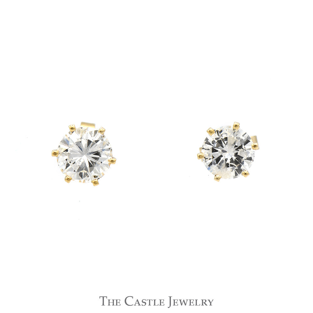 2cttw Round Diamond Stud Earrings in 14k Yellow Gold 6 Prong Mounting with Butterfly Pushbacks