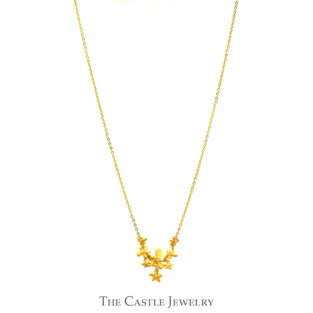 18 Inch Flower Cluster Drop Necklace in 24k Yellow Gold