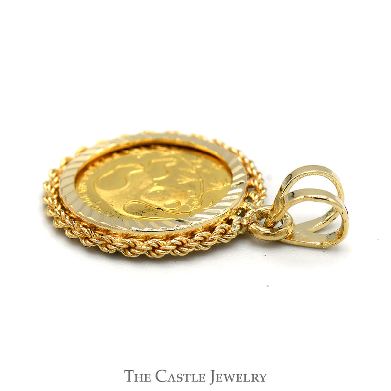 24k 1985 Panda Coin Pendant in 14k Yellow Gold Rope Bezel