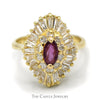 Marquise Cut Ruby Solitaire with Round & Baguette Diamond Ballerina Ring in 14k Yellow Gold - Thumbnail 1