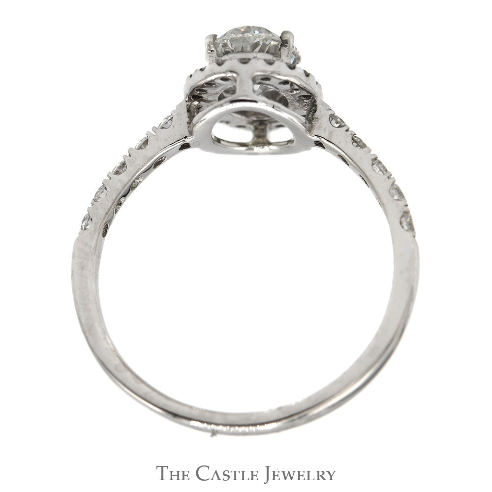 1.43cttw Oval Lab Grown Diamond Engagement Ring with Diamond Halo and Accented Sides in 14k White Gold