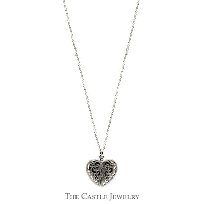 Sterling Silver "Inner Beauty" 20mm Wide Heart Shaped Necklace with Diamond Accent on Adjustable Chain