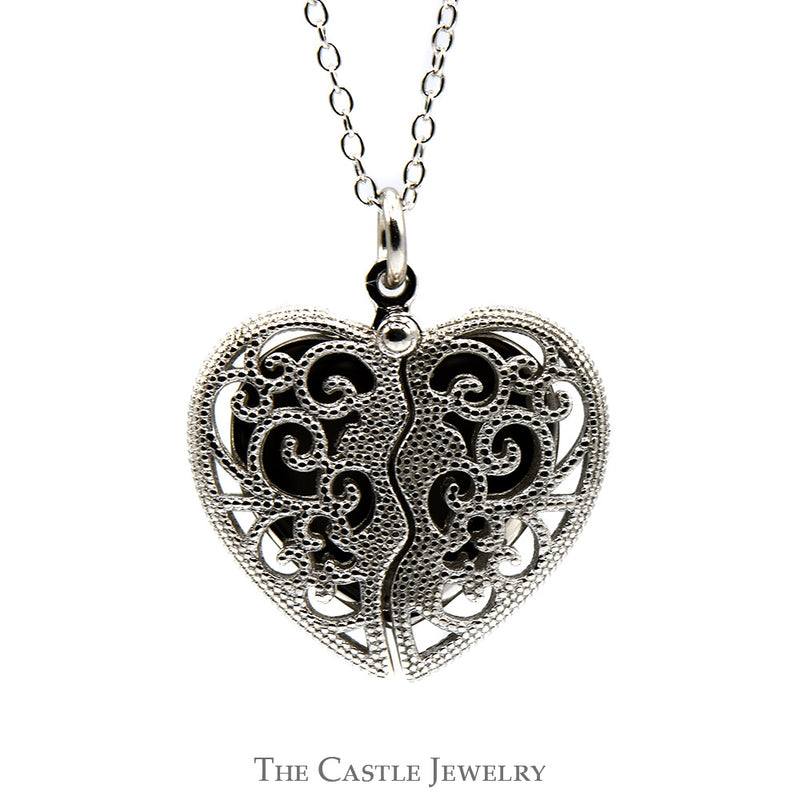 Sterling Silver "Inner Beauty" 20mm Wide Heart Shaped Necklace with Diamond Accent on Adjustable Chain