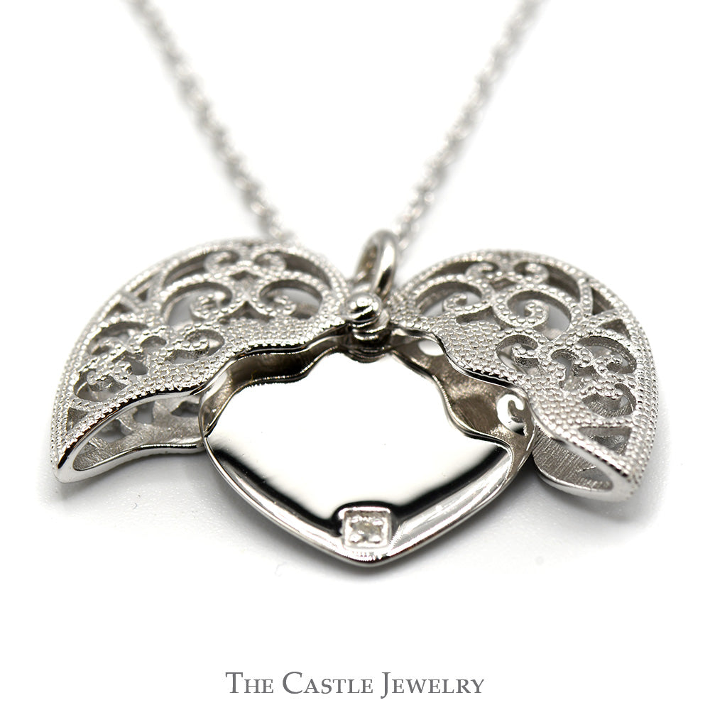 Sterling Silver "Inner Beauty" 20mm Wide Heart Shaped Necklace with Diamond Accent on Adjustable Chain