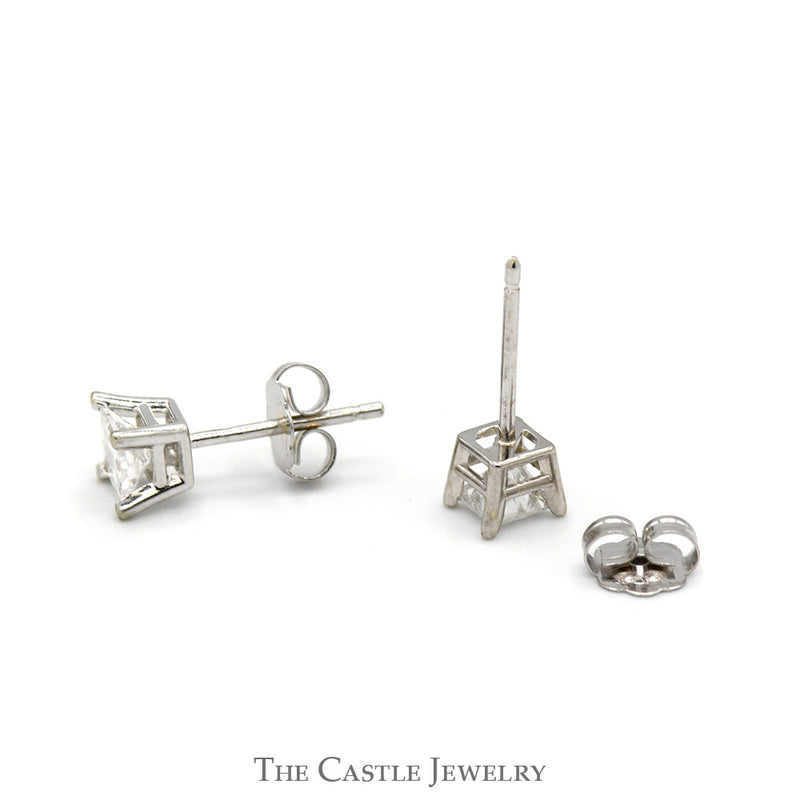 1/2cttw Princess Cut Diamond Stud Earrings in 14k White Gold Butterfly Pushbacks