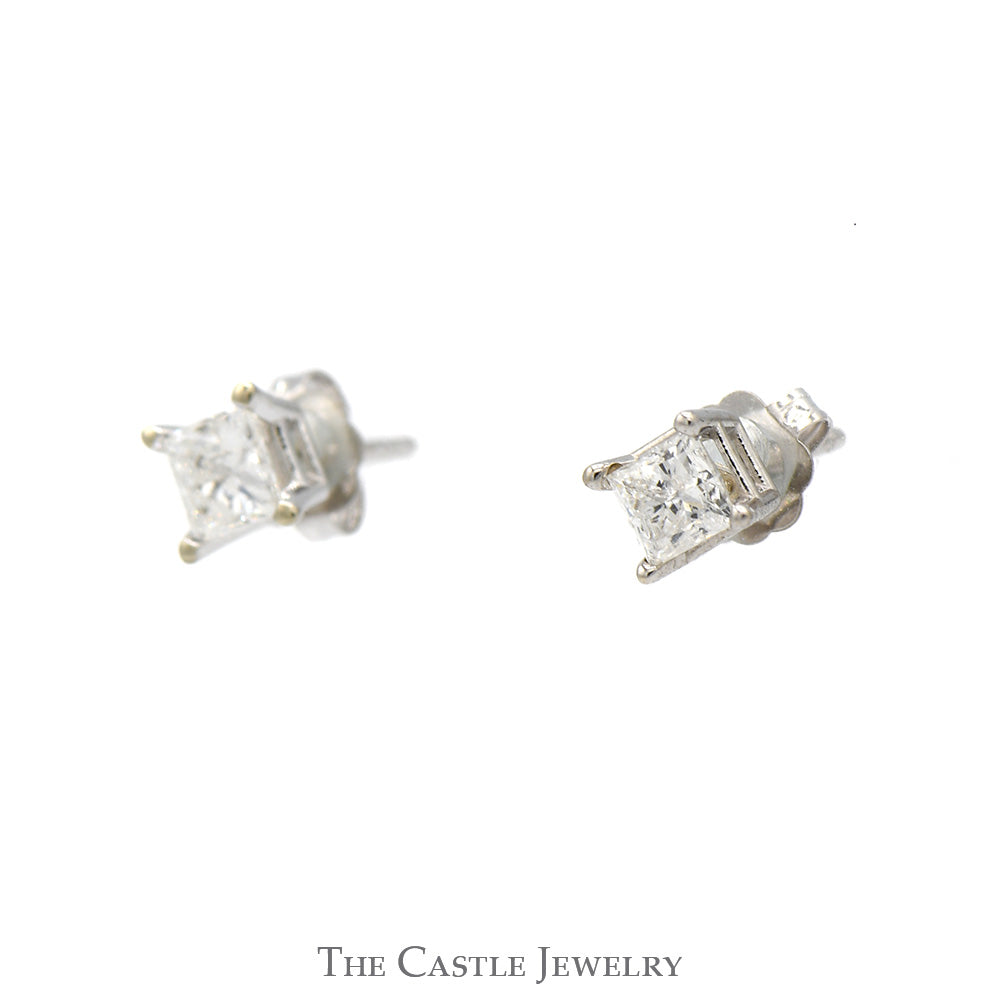 1/2cttw Princess Cut Diamond Stud Earrings in 14k White Gold Butterfly Pushbacks