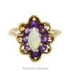 Marquise Opal Ring with Amethyst Halo and Floral Bezel in 14k Yellow Gold - Thumbnail 1