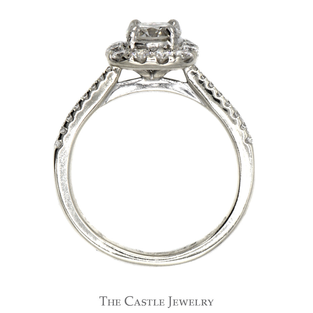 .85cttw Diamond Engagement Ring with Diamond Halo and Accented Sides in 14k White Gold