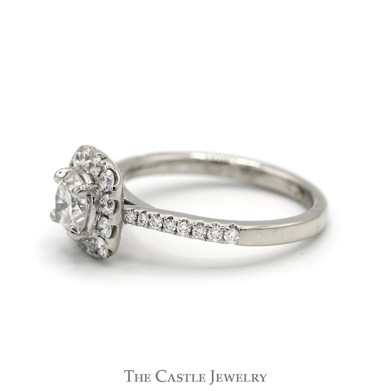.85cttw Diamond Engagement Ring with Diamond Halo and Accented Sides in 14k White Gold