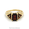 Emerald Cut Garnet Ring with Triangle Shaped Garnet Cluster Accented Sides in 14k Yellow Gold - Thumbnail 1