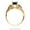 Emerald Cut Garnet Ring with Triangle Shaped Garnet Cluster Accented Sides in 14k Yellow Gold - Thumbnail 2