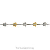 7 1/4 Inch Two Tone Flower Bar Link Bracelet with Blue Topaz Accents in 14k White & Yellow Gold - Thumbnail 2