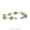7 1/4 Inch Two Tone Flower Bar Link Bracelet with Blue Topaz Accents in 14k White & Yellow Gold - Thumbnail 3