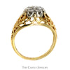 1/2cttw 7 Stone Kentucky Diamond Cluster Ring with Filigree Sides in 14k Yellow Gold - Thumbnail 2
