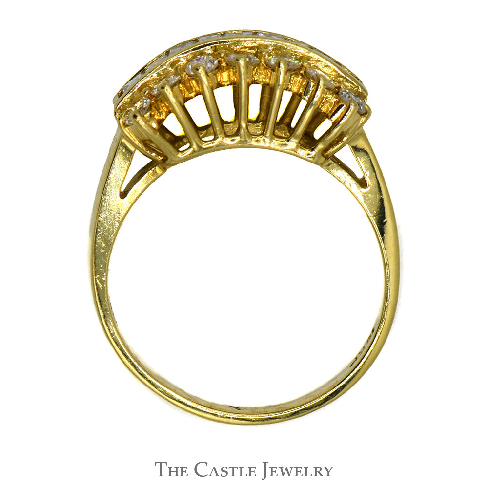 Channel Set Baguette Diamond Ring with Round Accents in 18K Gold