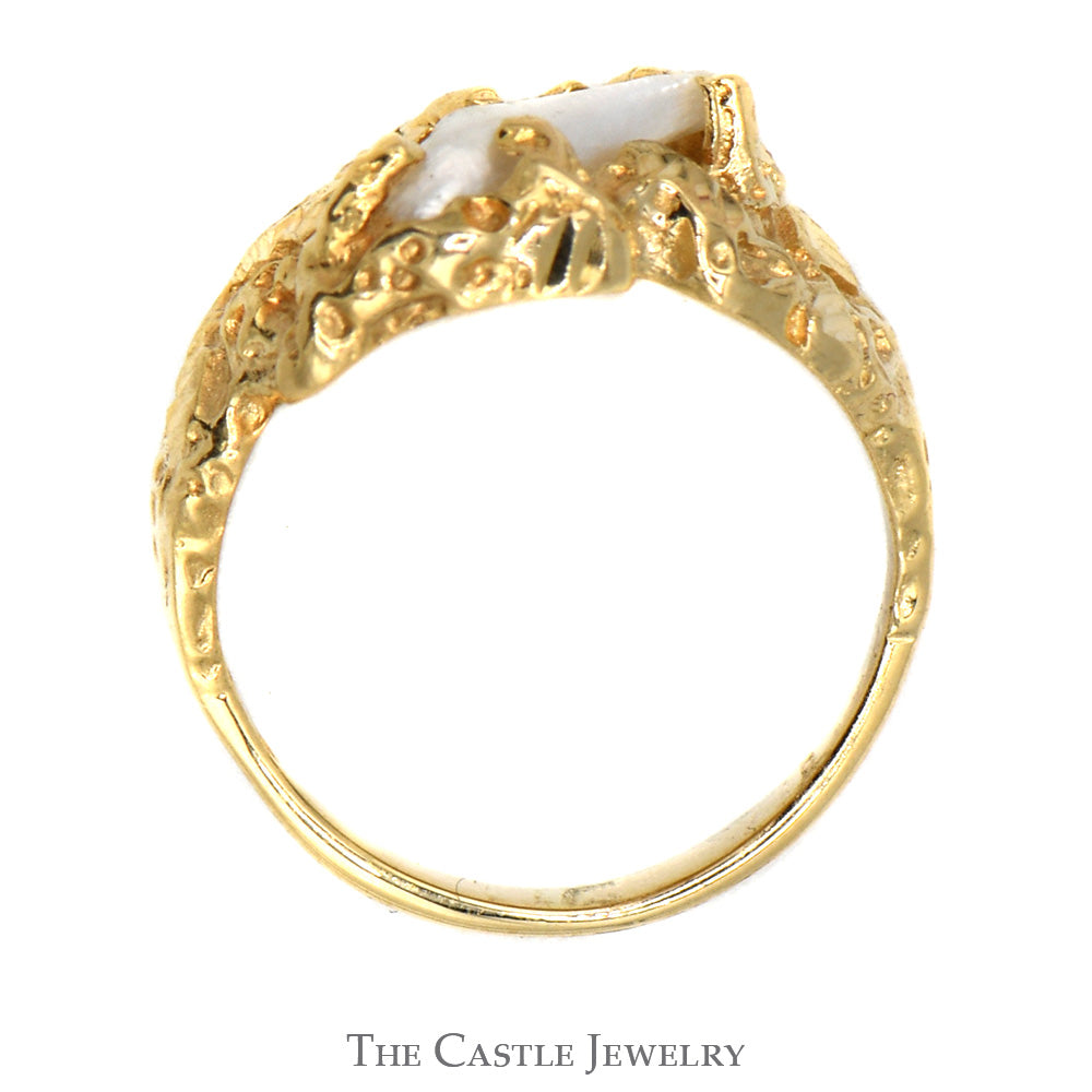 Raw Cut Pearl Ring with Nugget Style Mounting in 14k Yellow Gold