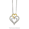 18" Diamond, Sterling Silver and Yellow Gold Triple Heart Necklace - Thumbnail 2