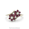 Double Round Ruby Flower Cluster Ring with Diamond Accents in 14k White Gold - Thumbnail 1
