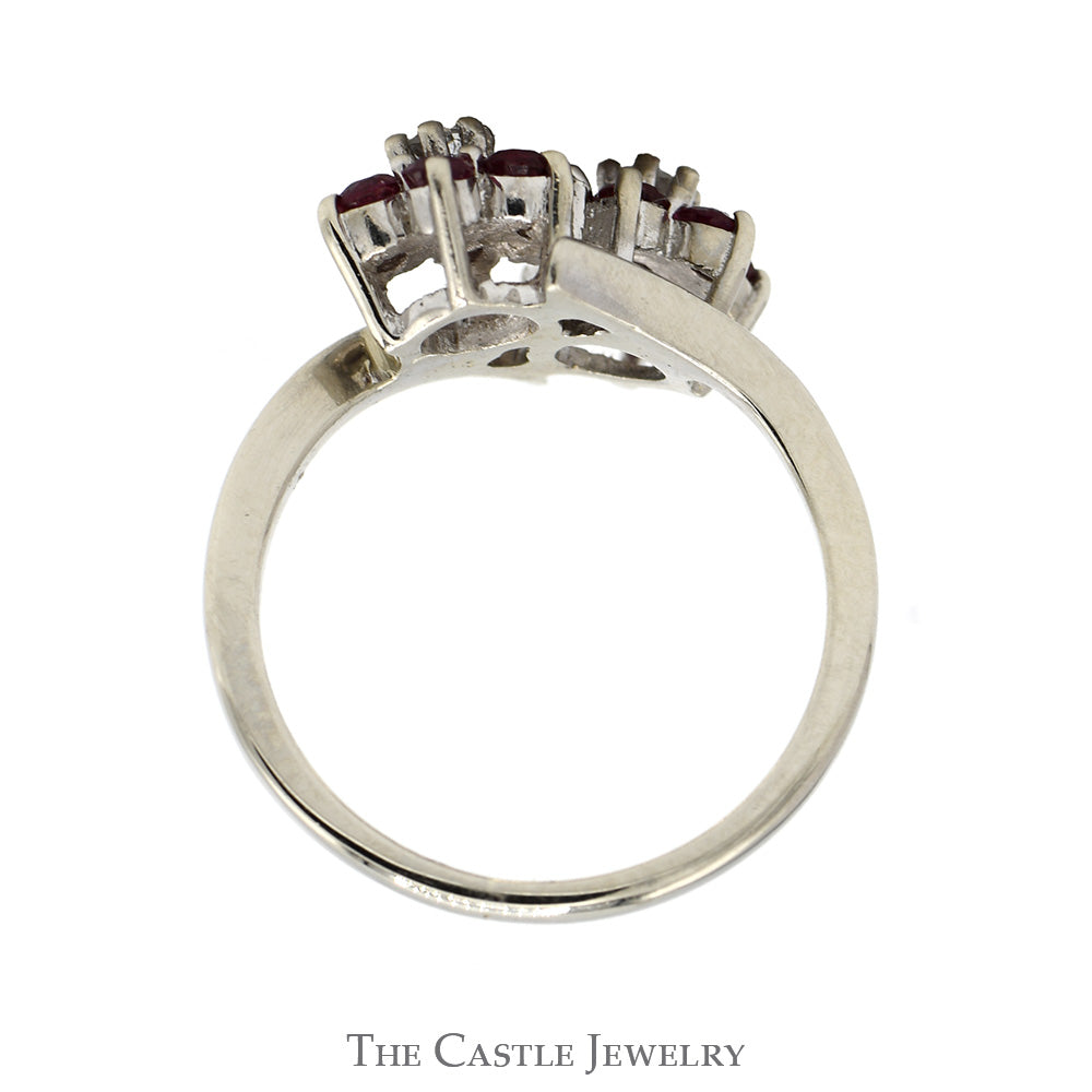 Double Round Ruby Flower Cluster Ring with Diamond Accents in 14k White Gold