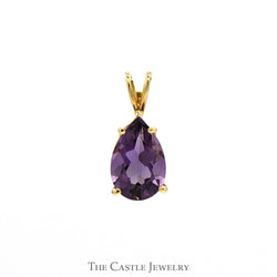 Pear Cut Amethyst Solitaire Pendant in 10k Yellow Gold Split Bail