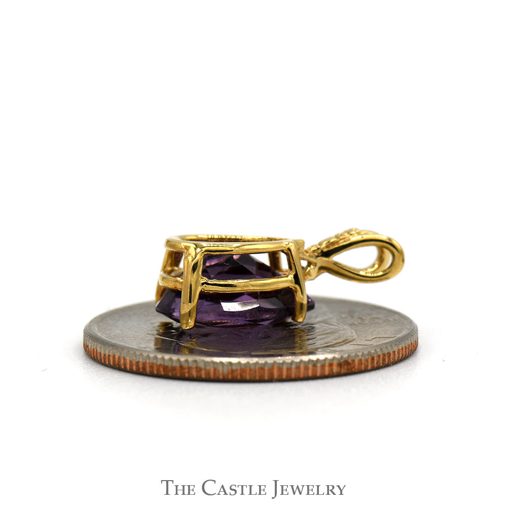 Pear Cut Amethyst Solitaire Pendant in 10k Yellow Gold Split Bail