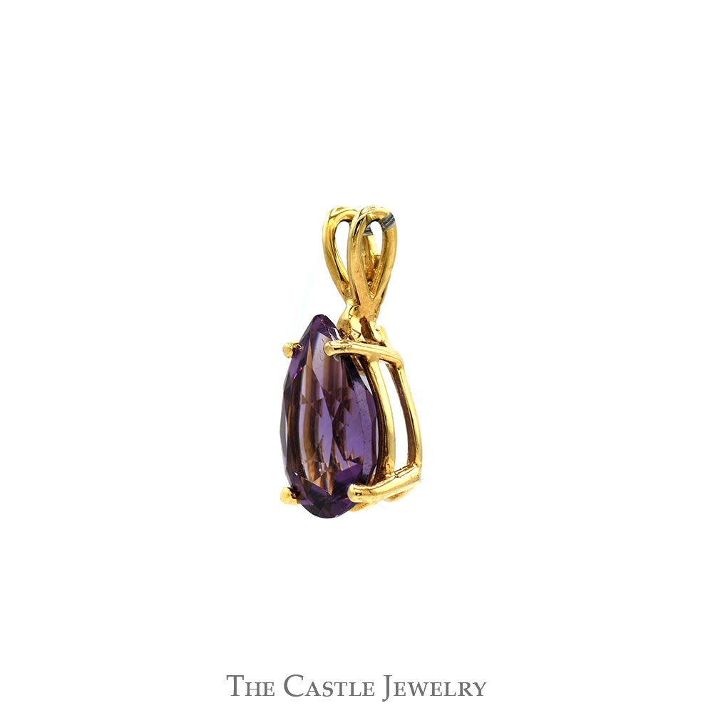 Pear Cut Amethyst Solitaire Pendant in 10k Yellow Gold Split Bail