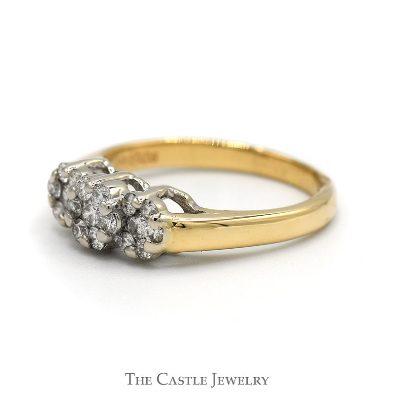 1/2cttw Triple Diamond Flower Cluster Ring in 14k Yellow Gold