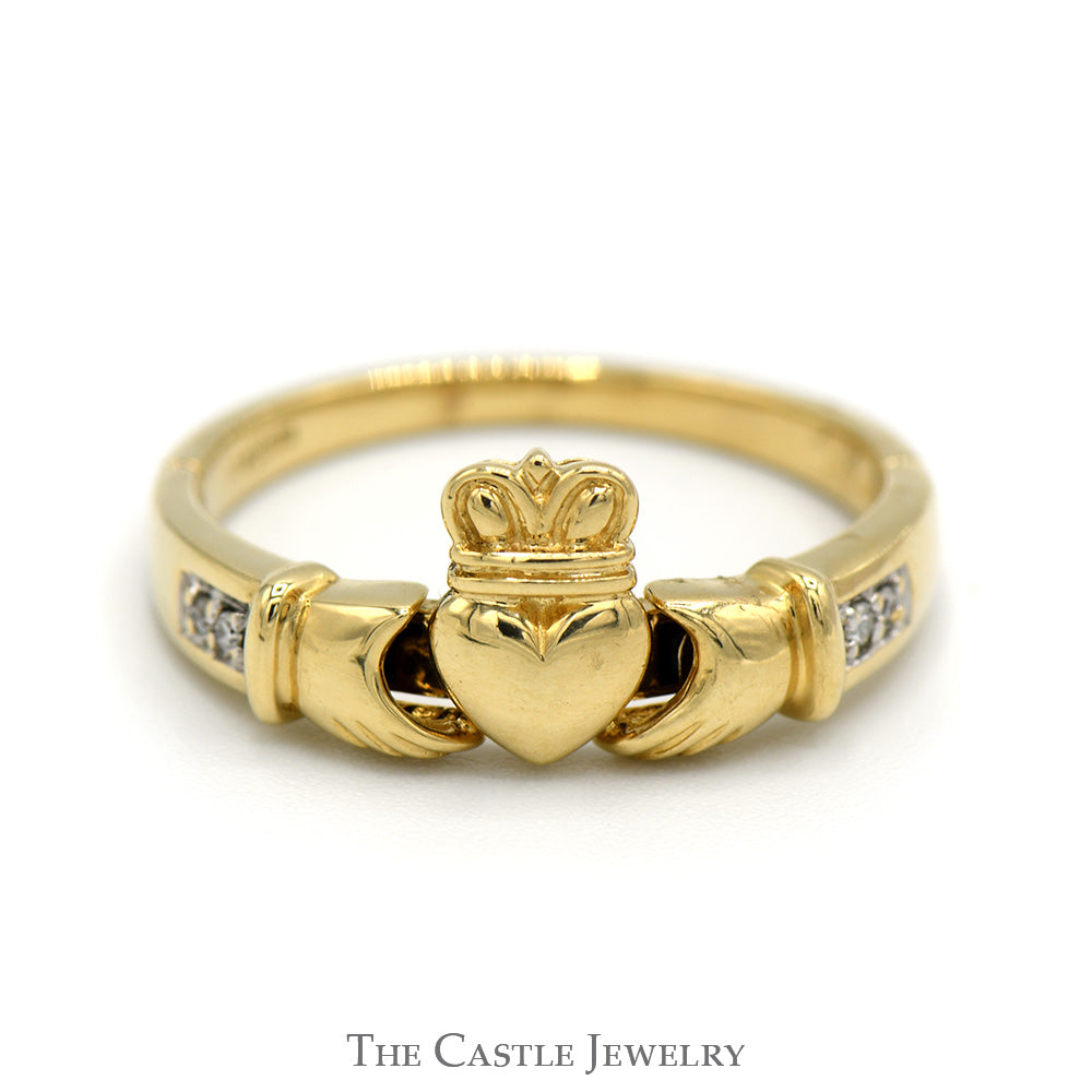 Diamond Accented Claddagh Wedding Band in 14k Yellow Gold