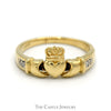 Diamond Accented Claddagh Wedding Band in 14k Yellow Gold - Thumbnail 1