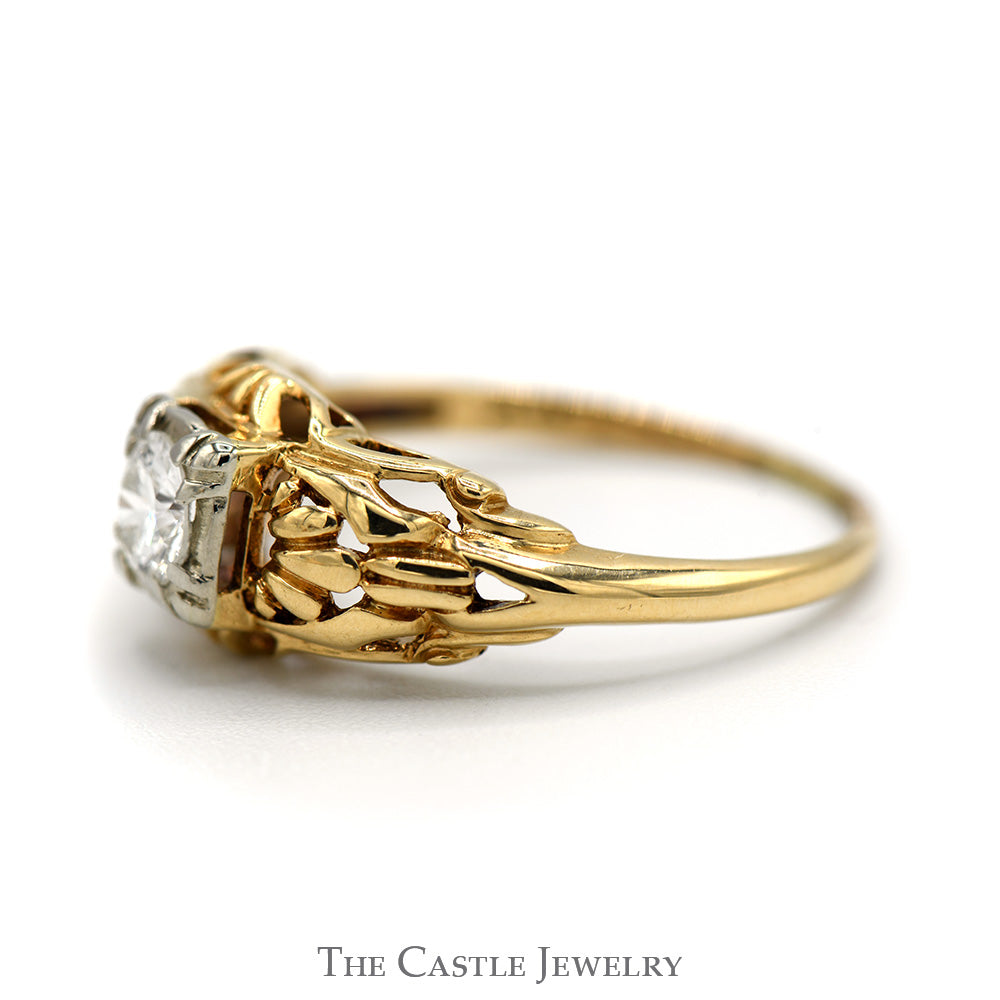 .33ct Round Diamond Antique Style Ring in 14k Yellow Gold