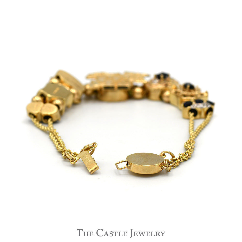 8 Inch UK Wildcat Logo Slide Bracelet with Diamond And Sapphire Accents in 14k Yellow Gold