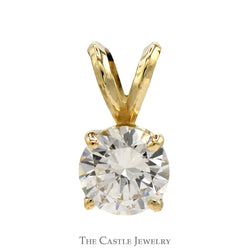 1.13ct Round Brilliant Cut Diamond Solitaire in 14k Yellow Gold Basket Mounting with Split Bail