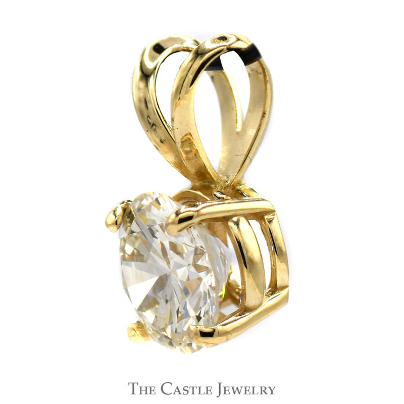 1.13ct Round Brilliant Cut Diamond Solitaire in 14k Yellow Gold Basket Mounting with Split Bail
