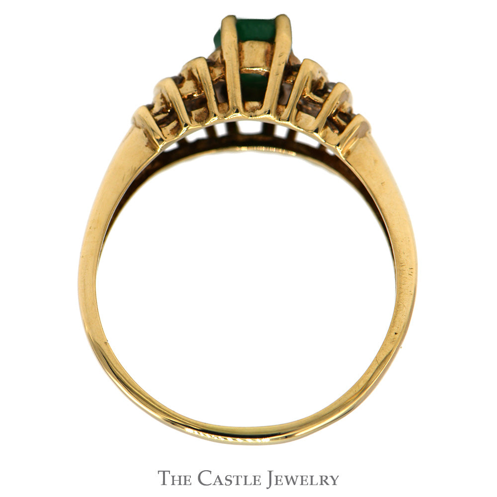 Vintage Style Oval Cut Emerald Ring with Channel Set Diamond Accents in 10k Yellow Gold