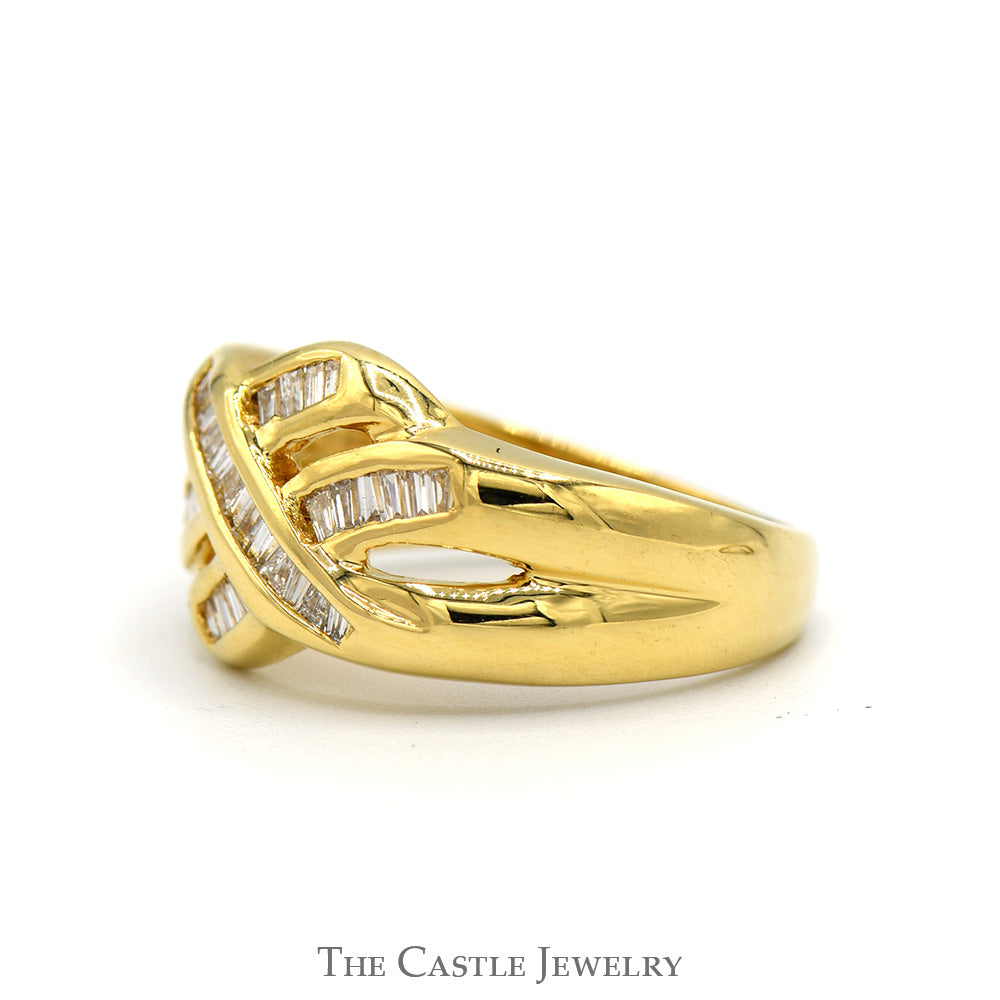 1/2cttw Baguette Diamond Ring with Interweaving Rows in 18k Yellow Gold