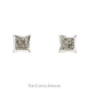 Square Shaped .20cttw Pave Set Diamond Cluster Stud earrings in 10k White Gold with Screw Backs - Thumbnail 1