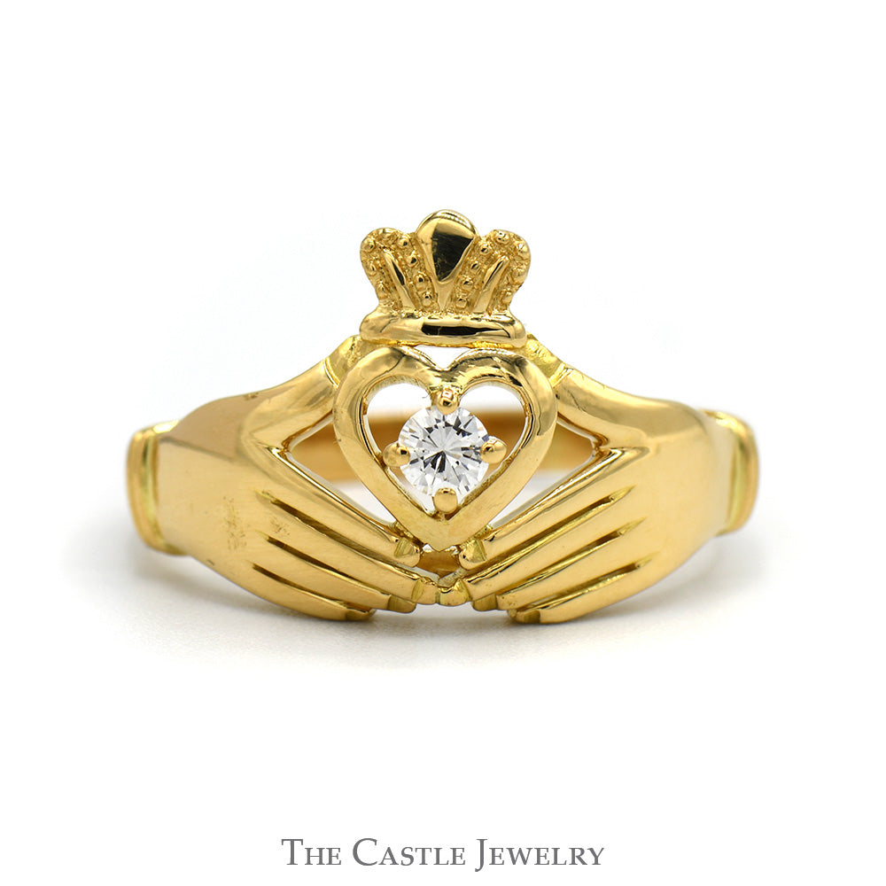 .15ct Diamond Accented Irish Claddagh Ring in 18k Yellow Gold