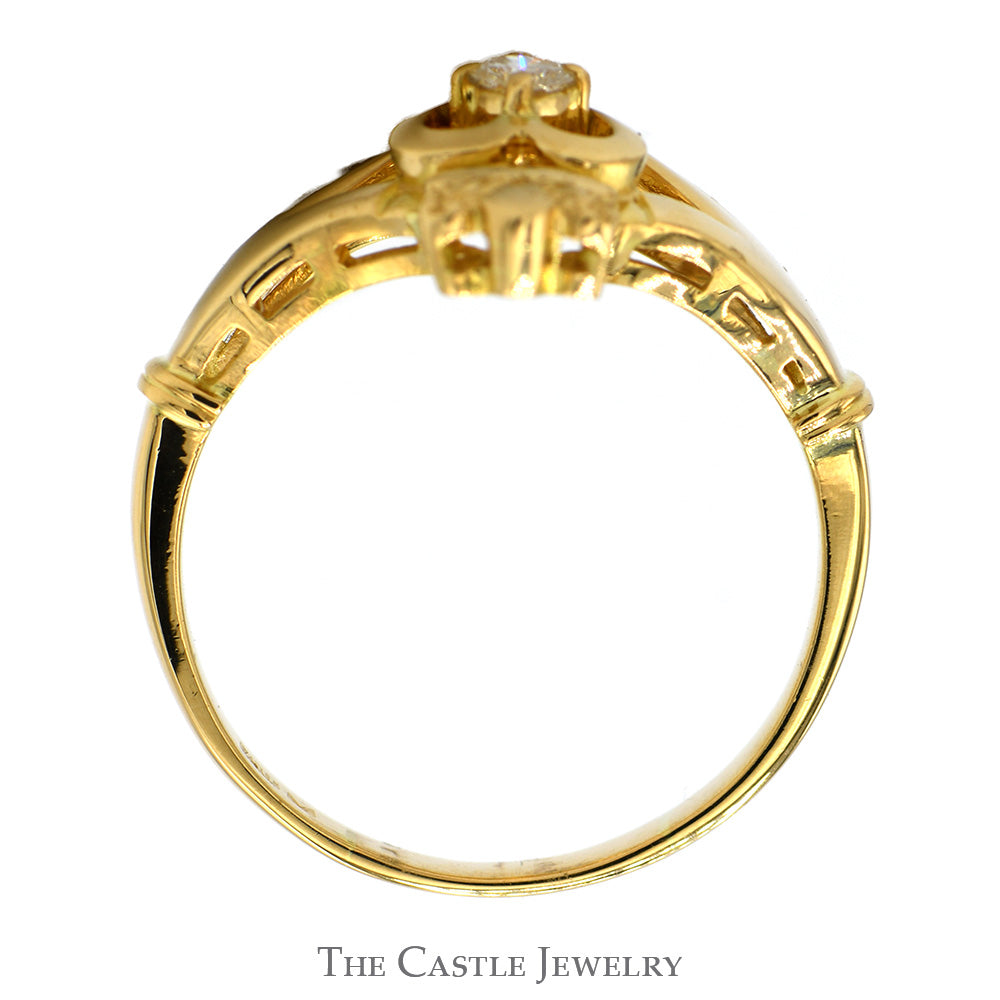 .15ct Diamond Accented Irish Claddagh Ring in 18k Yellow Gold