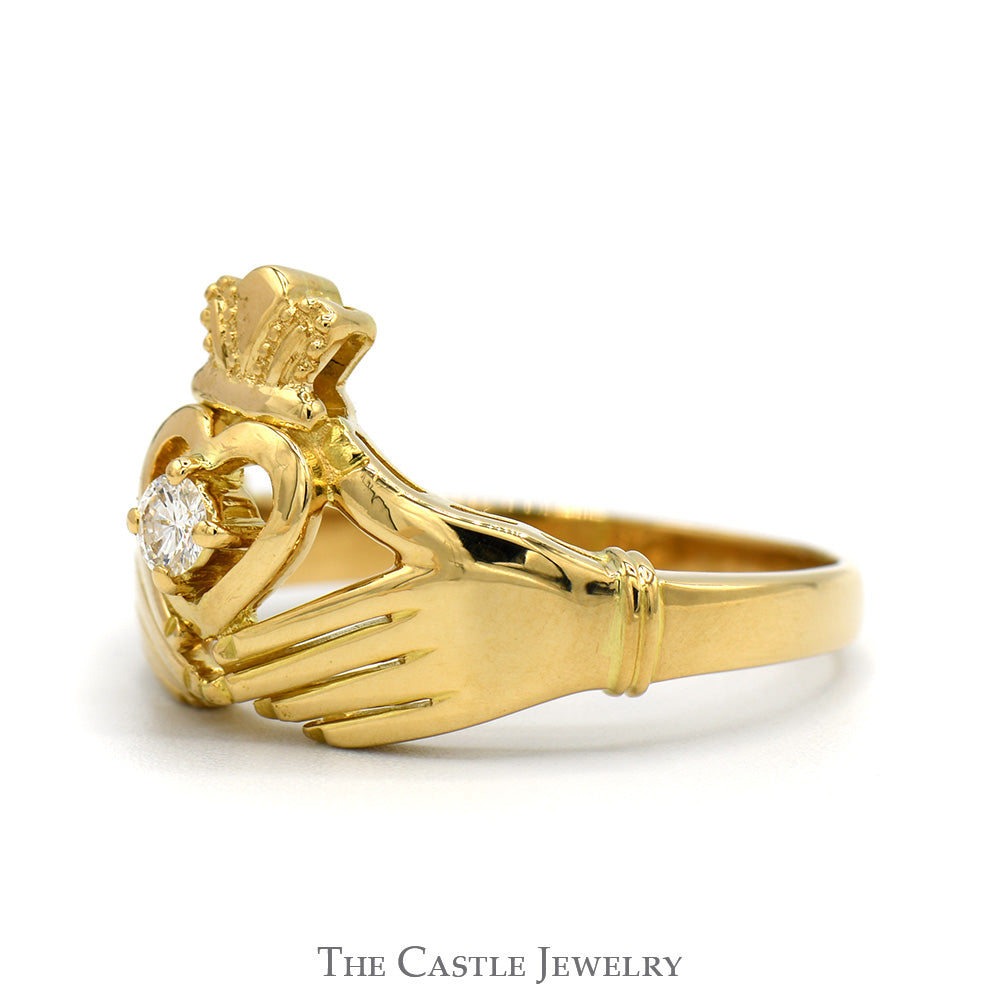 .15ct Diamond Accented Irish Claddagh Ring in 18k Yellow Gold