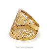 Open Filigree Designed Wide Tapered Dome Band in 14k Yellow Gold - Thumbnail 3