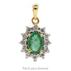 Oval Emerald Pendant with Illusion Set Diamond Halo in 10k Yellow Gold - Thumbnail 1