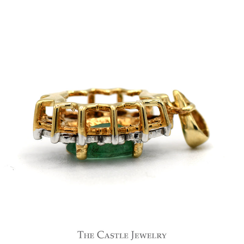 Oval Emerald Pendant with Illusion Set Diamond Halo in 10k Yellow Gold