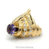 Round Mystic Topaz Ring in Diamond Accented Swirled Tiered 14k Yellow Gold Mounting - Thumbnail 2