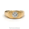 Men's Bezel Set Round Diamond Solitaire Ring in Polished 14k Yellow Gold - Thumbnail 1