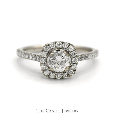 Round Diamond Engagement Ring with Diamond Halo and Accented Sides in 10k White Gold