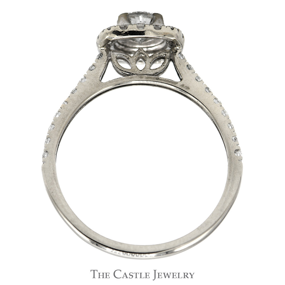 Round Diamond Engagement Ring with Diamond Halo and Accented Sides in 10k White Gold