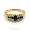 Marquise and Round Sapphire Ring with Diamond Accents in 10k Gold - Thumbnail 1